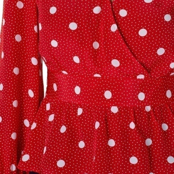 The Kooples Red Polka Dot Faux Wrap Top Size 3=L - Picture 9 of 12
